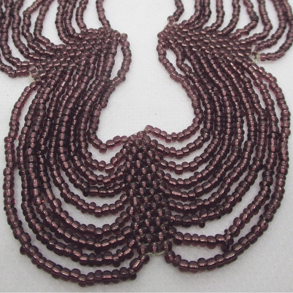 Antique Handmade Glass Seed Bead Necklace in Brown Beaded Collar Bib Necklace - Picture 7 of 8